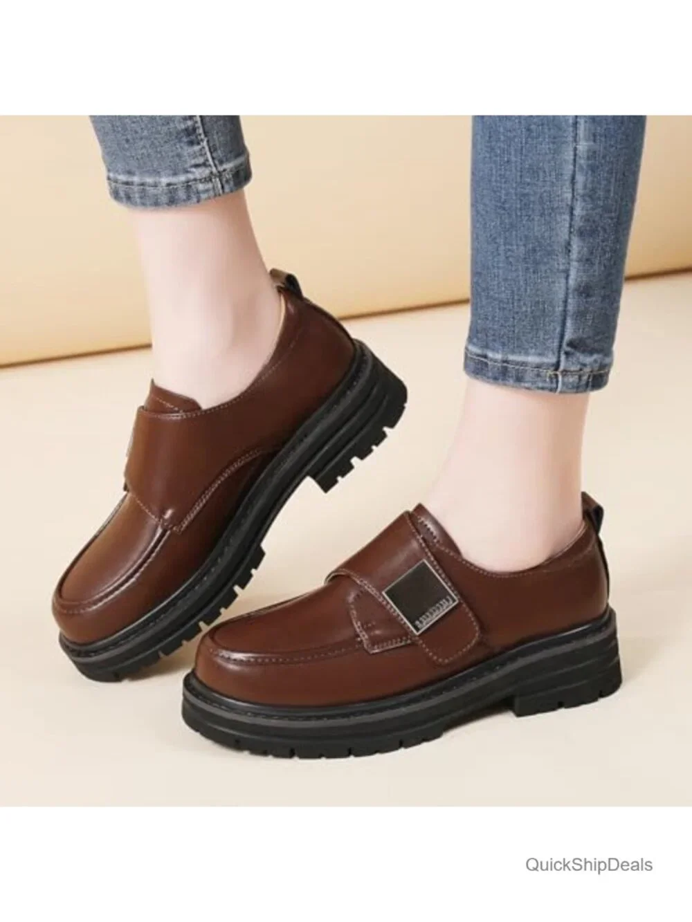 Chunky Platform Loafers for Women Slip On Faux Leather Oxford Shoes